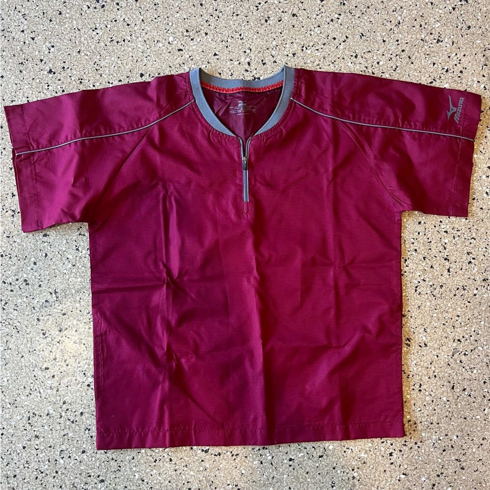 Youth Mizuno Burgundy Short-Sleeve Athletic Top with Zip Collar